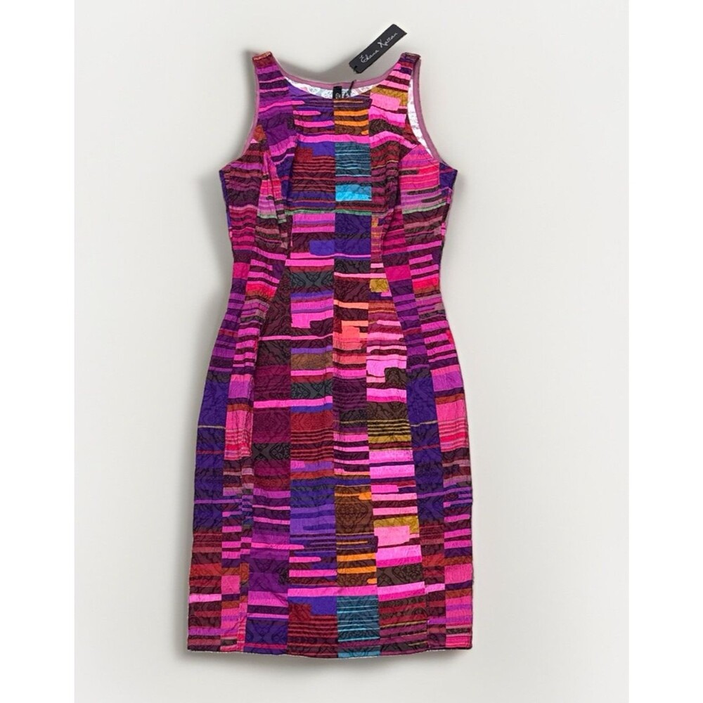 Elana Kattan Dress Pink Purple Abstract Geometric Sheath Artsy NWT Size Small
